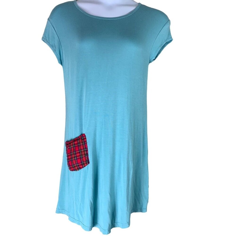 Yala Dress Size Small Short Sleeved Blue Knee Length ALTERED Pocket Accent